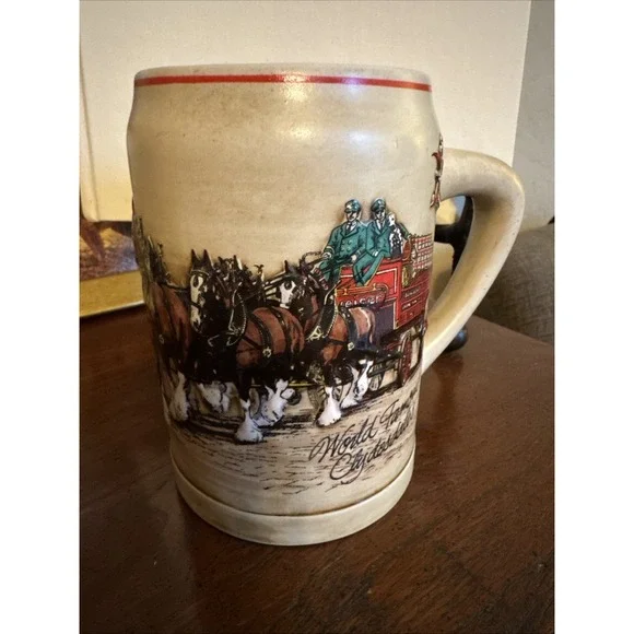 Vintage Budweiser Champion Clydesdales Beer Stein 80s Holiday Made Brazil 1980s - Picture 2 of 10
